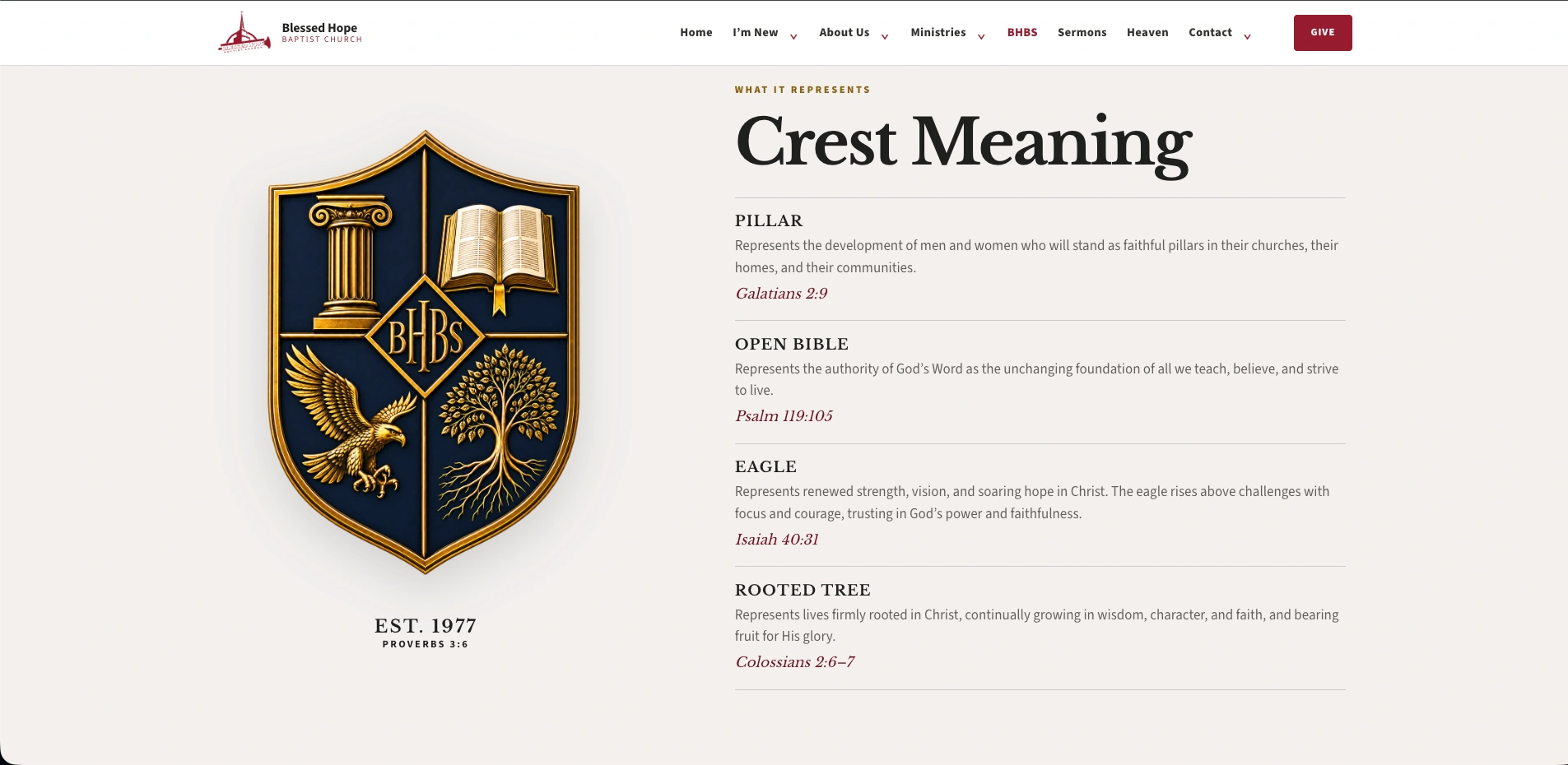 New BHBS crest meaning page in development