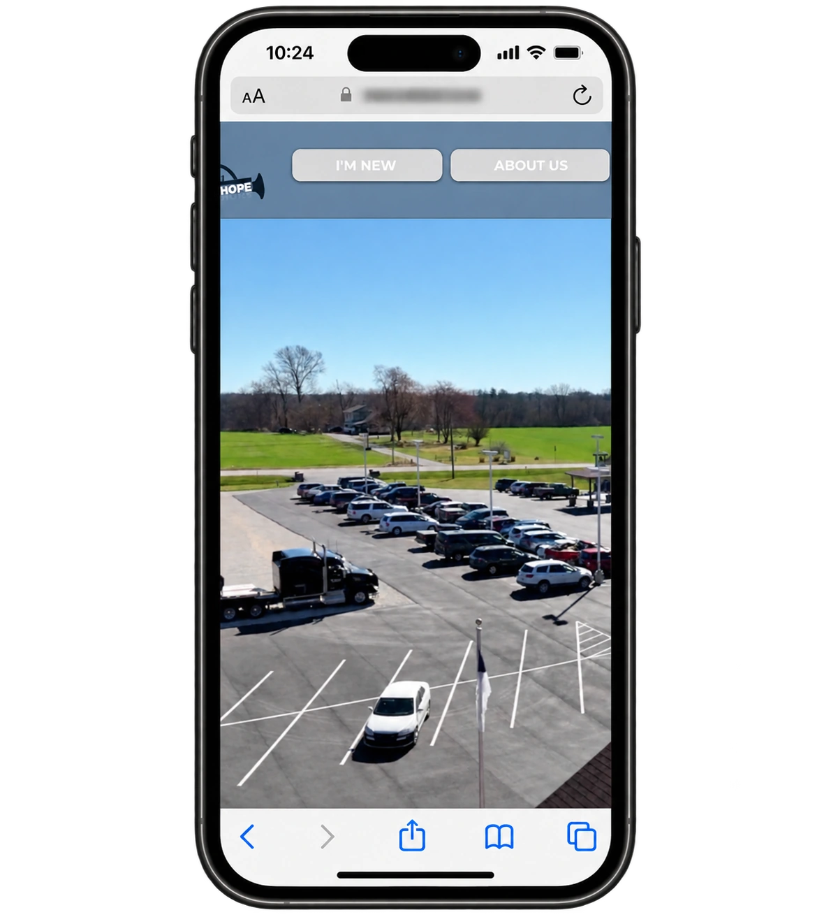 Current Blessed Hope Baptist Church homepage overflowing beyond a mobile screen in a phone frame