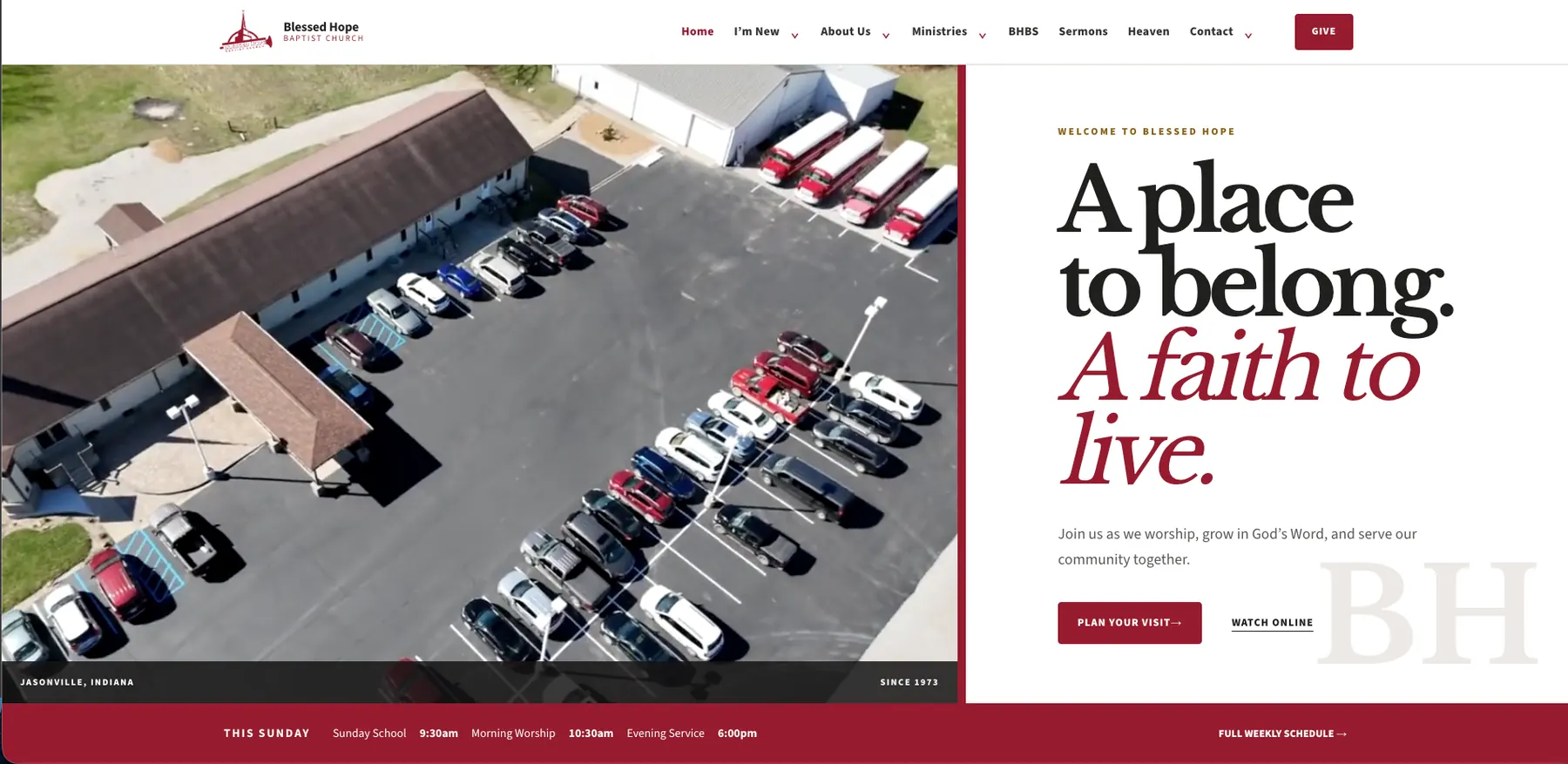 New Blessed Hope Baptist Church desktop homepage redesign in development